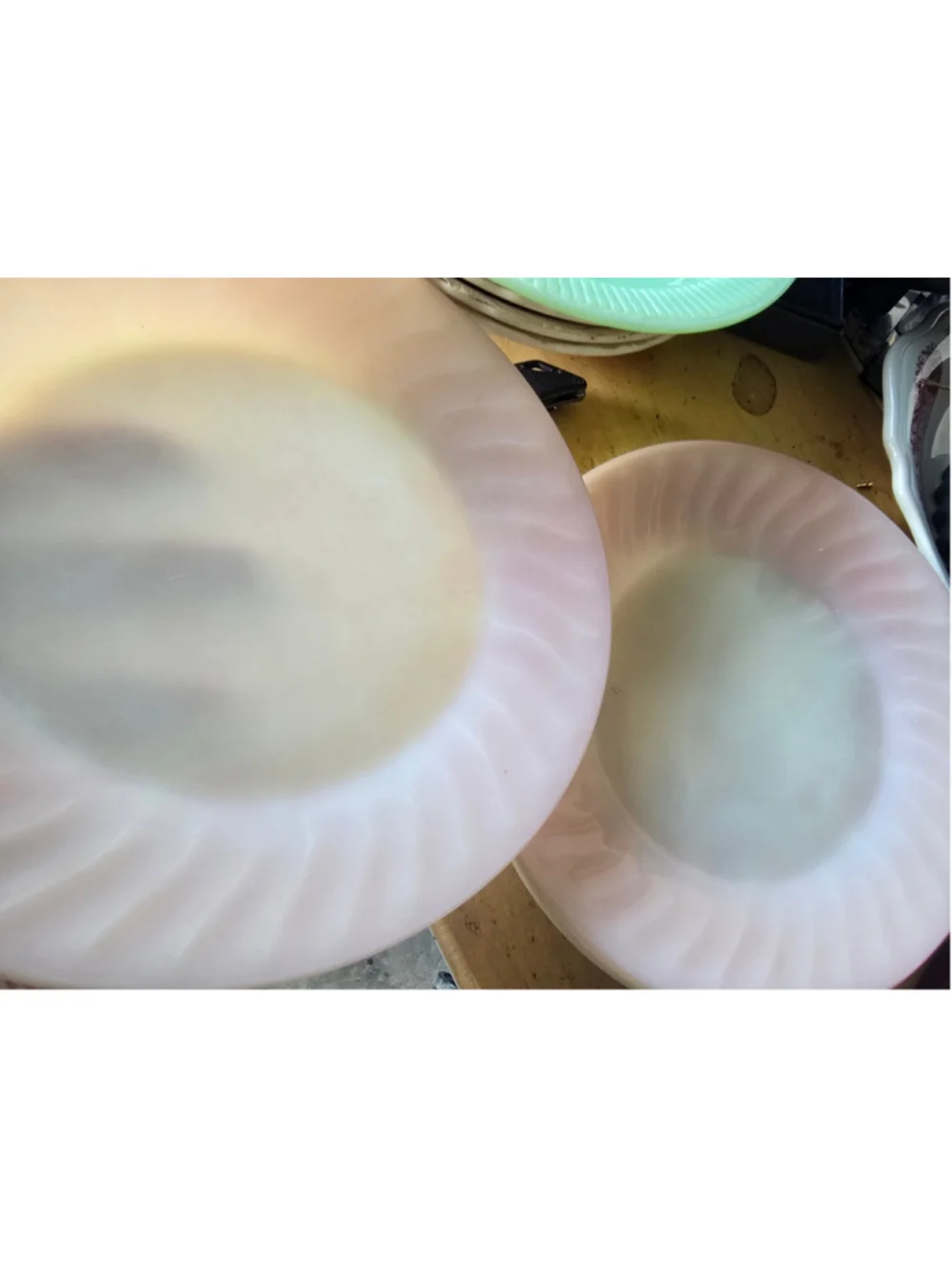 Fire-King Vintage Pink Swirl Milk Glass Dinner Plates Set of Two Coquette Fairy